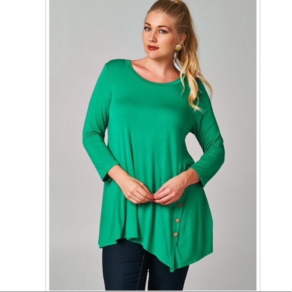 Plus Size Long Sleeve Asymmetrical Top  Buttons